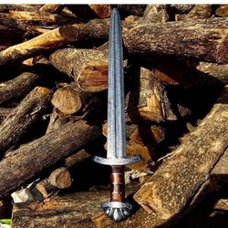Hand Forged Damascus Steel Viking Sword Sharp / Battle Ready Medieval Sword, Lagertha Viking Sword With Scabbard | Gift