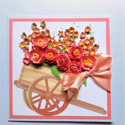 handmade greeting card, all occasion card, mother's day card, birthday card,  flowers card,  card with 3d flowers, card
