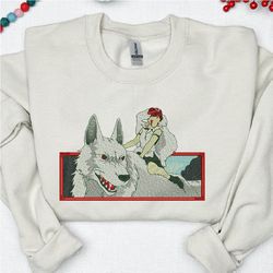 mononoke princess ghibli embroidered crewneck t-shirt, anime hoodie, legend of ashitaka sweatshirt, gift for anime fan