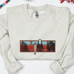 chihiro kaonashi spirited away ghibli embroidered crewneck t-shirt, anime hoodie, anime sweatshirt, gift for anime fan