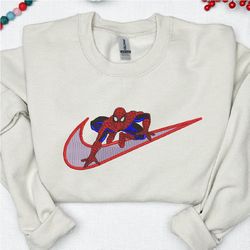 spiderman x nike logo embroidered crewneck t-shirt, nike hoodie, nike sweatshirt, gift for spidey x nike fan