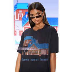 stardew valley - home sweet home blue, retro vintage pixel 8-bit game t-shirt, farming harvst moon rpg video game tee