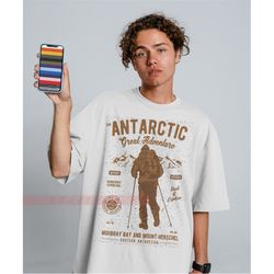 antartic adventure unisex tees, antarctica adventure - unisex heavy cotton tee with vintage inspired image of an adventu