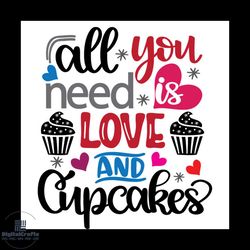 all you need is love and cupcakes svg, valentine svg, cupcakes svg, need svg