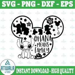 mickey outline lilo and stitch ohana means family svg, png, dxf, disney svg, disney digital mickey mouse