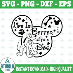 mickey outline pluto life is better with a dog svg, png, dxf, disney svg, disney digital