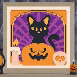 Halloween Black Cat 3D Shadow Box SVG