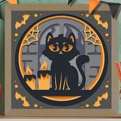 Halloween Cat 3D Shadow Box SVG