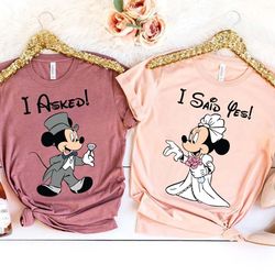 disney wedding shirt, mickey minnie honeymoon shirts, disney couple shirts, disney i asked and i said yes shirt, disney
