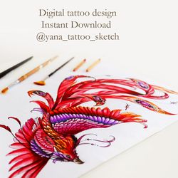 Phoenix Tattoo Design Color Phoenix Tattoo Sketch Phoenix Tattoo Ideas, Instant download JPG, PNG