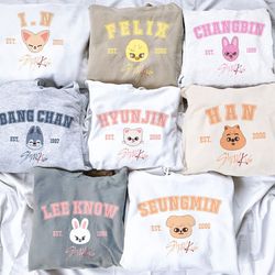 stray kids skzoo characters sweatshirt bang chan, lee know, changbin, hyunjin, han, felix, seungmin, in wolf chan, lee