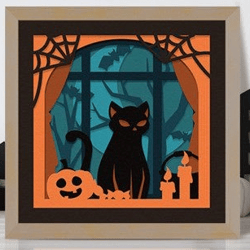 Halloween Cat in the Window 3D SVG