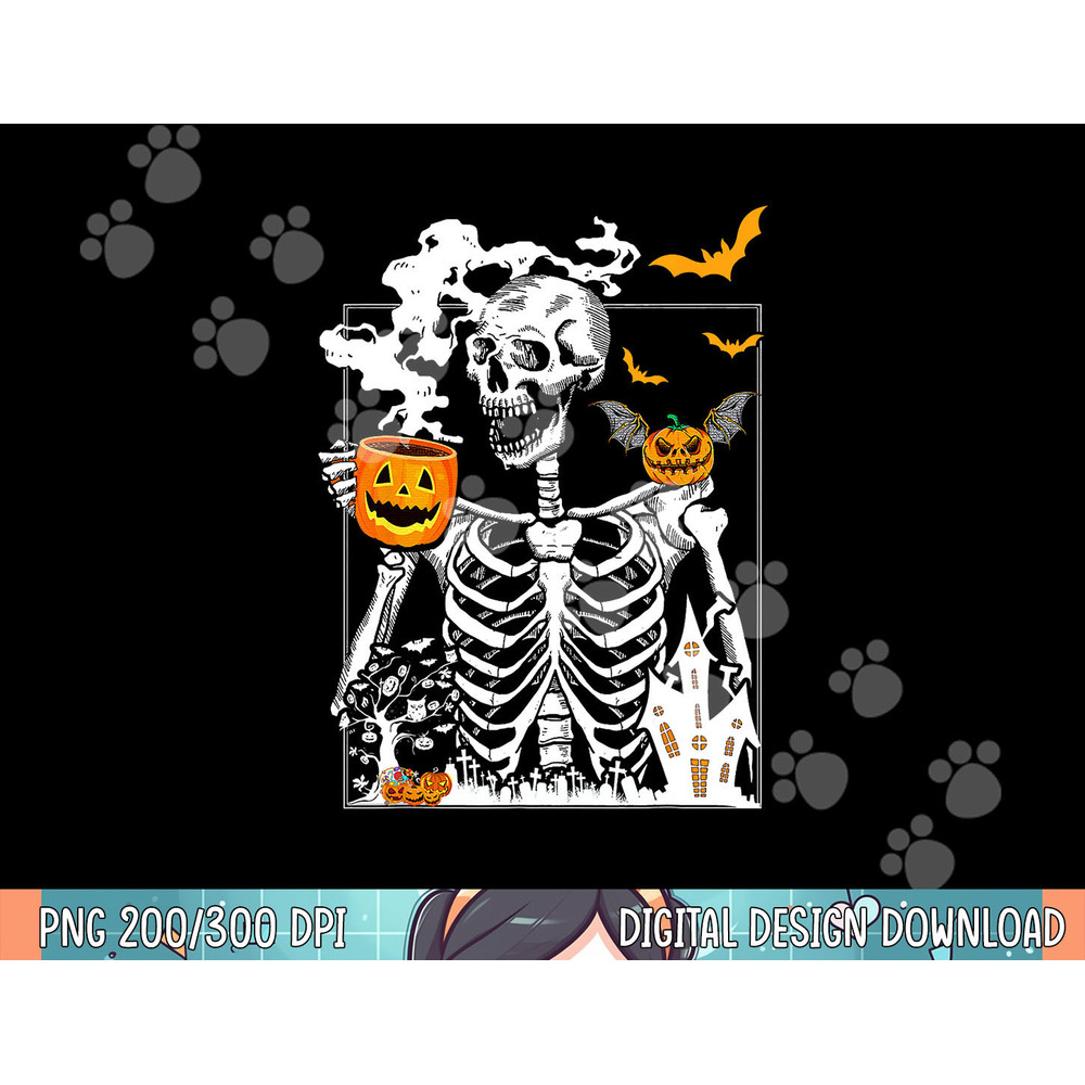 Skeleton Drinking Coffee Lover Funny Halloween Skull png, sublimation.jpg