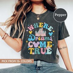 vintage where dream come true comfort color shirts, disney comfort color shirt, disneyland tee, disneyworld shirt, retro