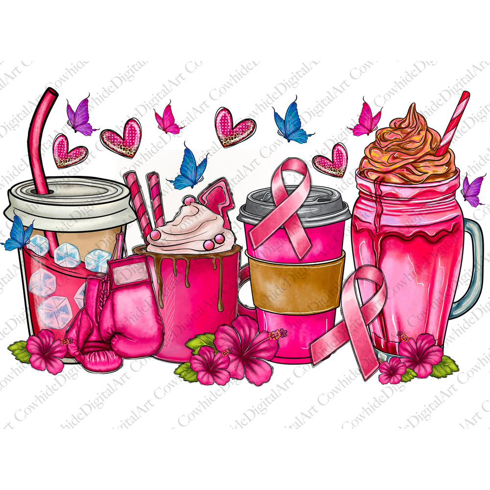 Breast Cancer Coffee Cups Png Sublimation Design, Breast Cancer Clipart, Cancer Coffee Cups Png, Cancer Awareness Png, Digital Download - 1.jpg