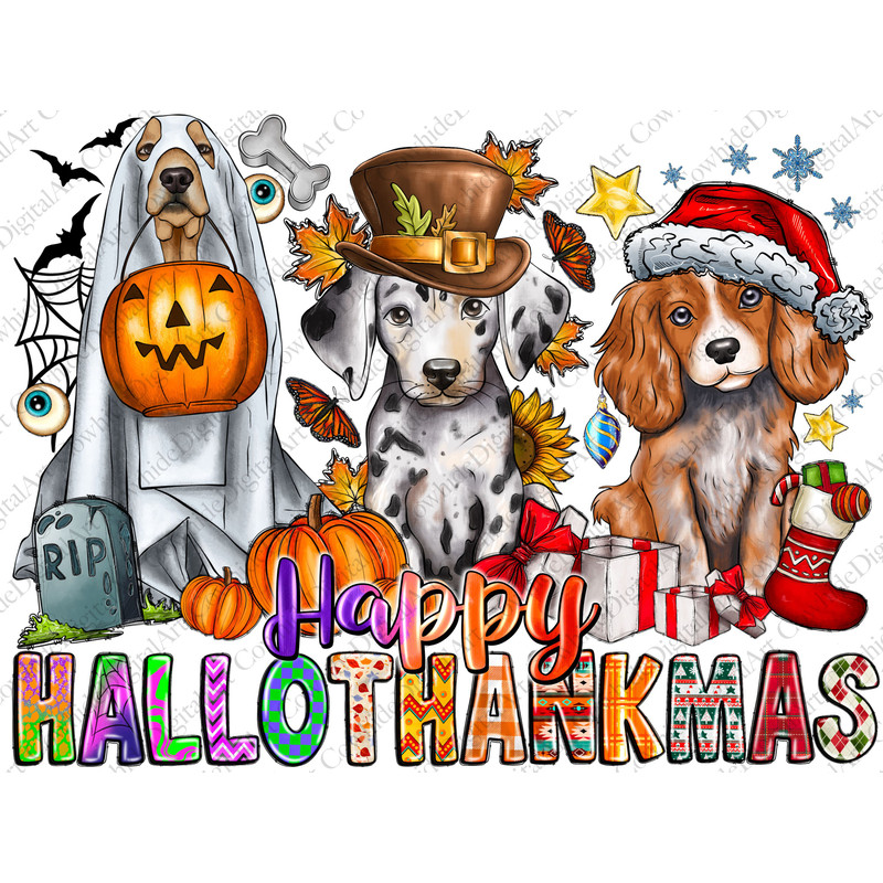 Happy Hallothanksmas Dog PNG, Dog Clipart, Fall PNG, Halloween png, Christmas PNG, Western Png, Instant Download, Sublimation Design - 1.jpg