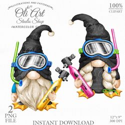 Gnomes Diver Clip Art. PNG. Gnome Images. Gnomes Graphics. Cute Gnomes PNG. Gnome Digital Download. OliArtStudioShop