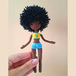 Crochet Brazilian doll, black art doll, handmade doll, miss brazil, dark skin doll