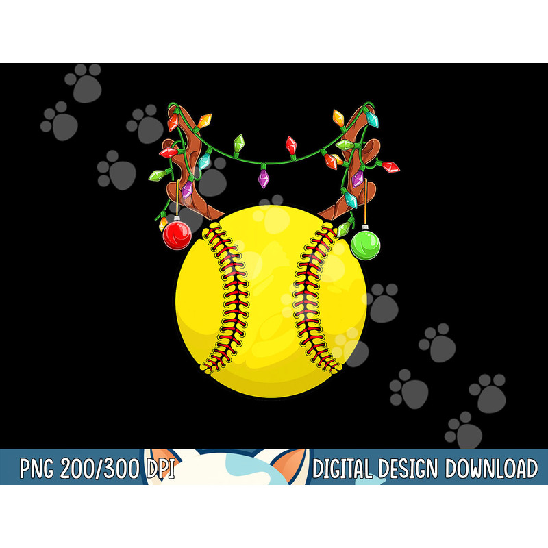 Softball Ball Reindeer Antler Christmas Ornament Pajama Teen png, sublimation.jpg