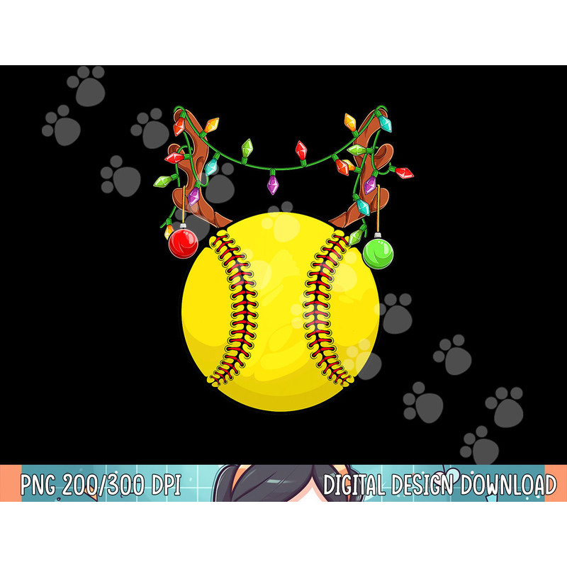 Softball Ball Reindeer Antler Christmas Ornament Pajama Teen png, sublimation.jpg