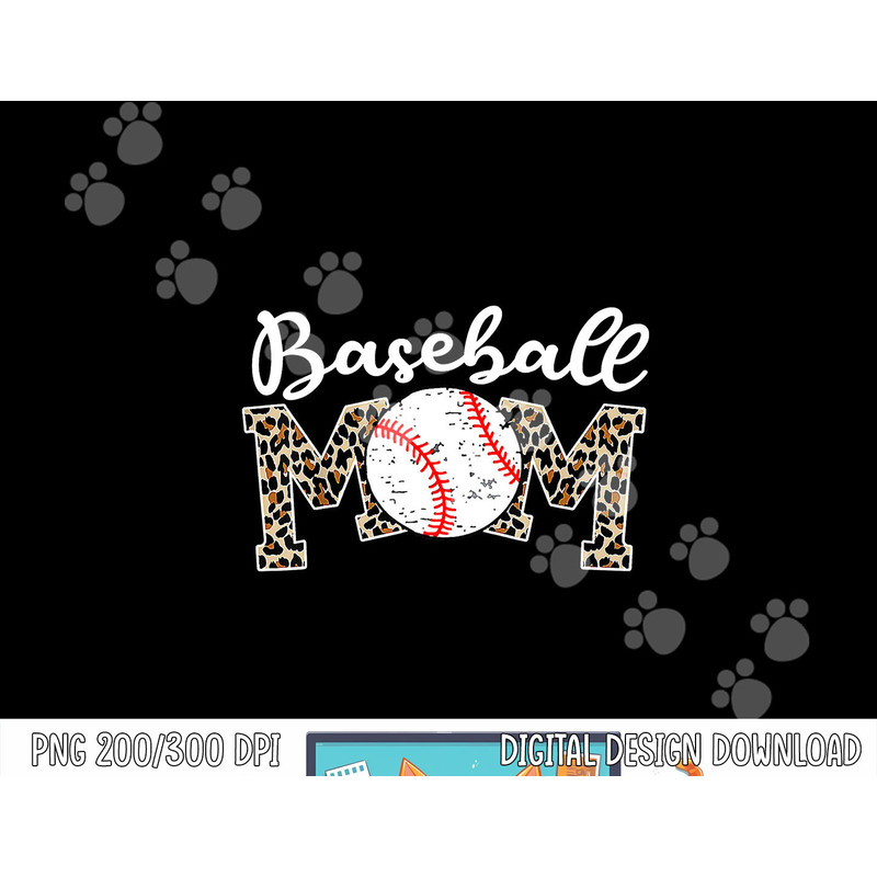 Softball Baseball Mom Leopard Tee Mother s Day png, sublimation.jpg