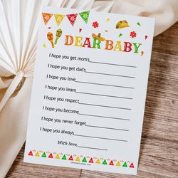 Best Wishes for Dear Baby Mexican Baby Shower, Printable Mexican Fiesta Baby Shower Game Advice and Wishes for Baby Card