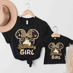leopard disney birthday girl shirt, minnie ears disney birthday shirt, disney birthday girl trip shirt, disney family bi