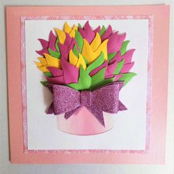 Tulips bouquet greeting card, Handmade greeting card, All Occasion Card, Mother's Day Card, Birthday Card,  Flowers card