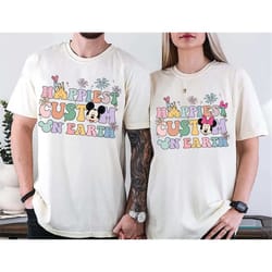 comfort colors custom disney happiest wife/husband earth shirt, besties disney mom/dad shirt, disney family trip matchin