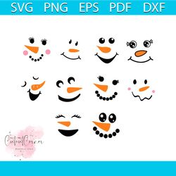 christmas snowman face bundle svg, 10 files cute christmas snowman face svg