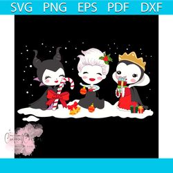 chibi disney villains maleficent ursula evil queen svg, christmas svg