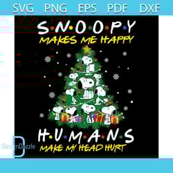 snoopy christmas tree makes me happy humans make my head hurt svg