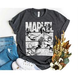 marvel avengers retro black and white comic graphic shirt, marvel comic shirt, disneyland epcot family vacation birthday