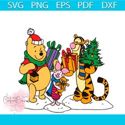 winnie the pooh piglet and tigger at christmas svg, christmas svg