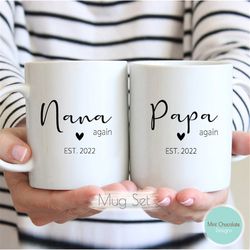 nana, papa again mug set 2 - pregnancy announcement, nana again gift, papa again gift, baby again gift, grandparents mug