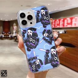 ghostface phone case, spooky clear phone case, black cat phone case, halloween phone case, horror phone case, horror mov