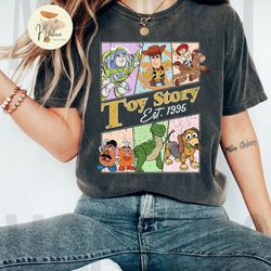 retro disney toy story characters shirt, vintage toy story est 1995 shirt, disneyland vacation shirts, toy story group t