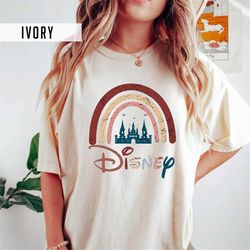 disney rainbow castle shirt, disney vintage comfort colors shirt, disney family shirt, disney castle shirt, disney retro