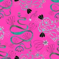 Seamless pattern Green comets Pink background
