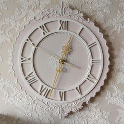 Pink wall clock for girls room Small wall clock in shabby chic style Silent clock  Cute wall clock BIRTHDAY GIFT