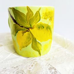 Tea Cup Lemon Original Art Kitchen Design Painting Citrus Fruit Room Decor Art
