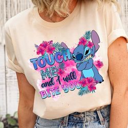 touch me and i will bite you stitch shirt, funny stitch shirt, women disney tee, funny women shirt, disney stitch tee, d