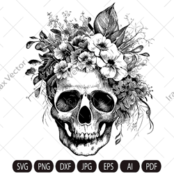 Skull in a flower crown digital file