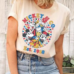 vintage disney checkered mickey & co est 1928 shirt, retro mickey and friends group shirt, disneyworld shirt, disneyland