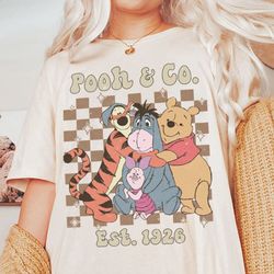 vintage disney checkered pooh & co est 1926 shirt, disney pooh bear and friends shirt, winnie the pooh gift shirt, walt