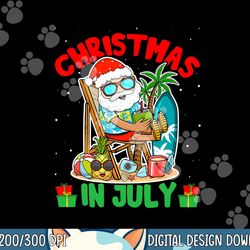 summer christmas in july - tropical santa surfing hawaiian png, sublimation copy