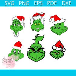 6 files of grinch face bundle svg, christmas svg, santa hat svg, grinch svg