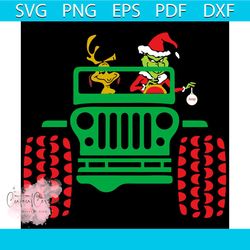 grinch and dog driving jeep christmas svg, christmas svg, the grinch svg
