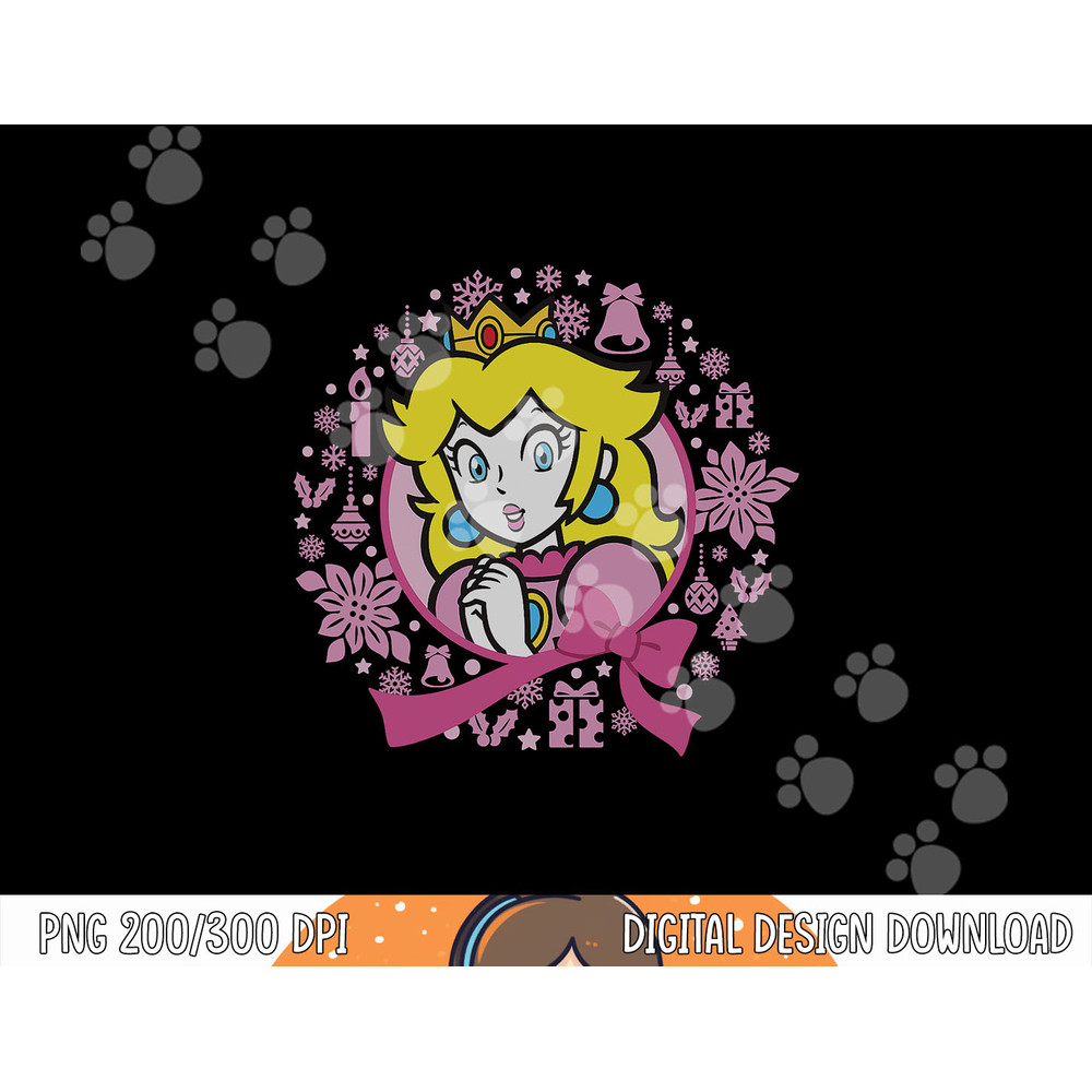Super Mario Christmas Princess Peach Pink Wreath png, sublimation copy.jpg