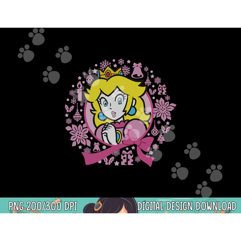 Super Mario Christmas Princess Peach Pink Wreath png, sublimation copy.jpg